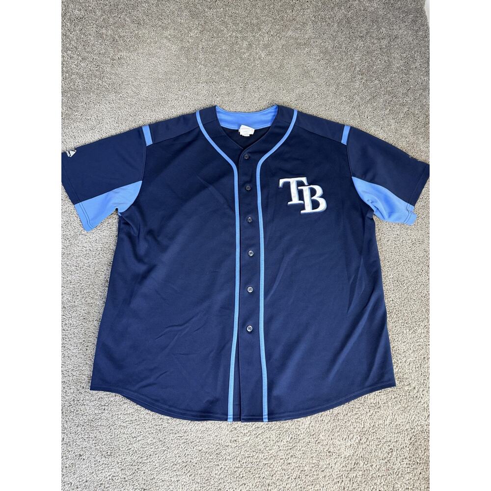 Tampa Bay Rays Jersey Mens 2XL Blue MLB Baseball Button Front Majestic